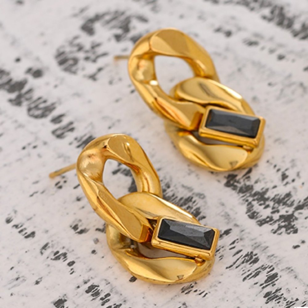 NEW Stainless Steel Delicate Cubic Zirconia Chain Stud Earrings